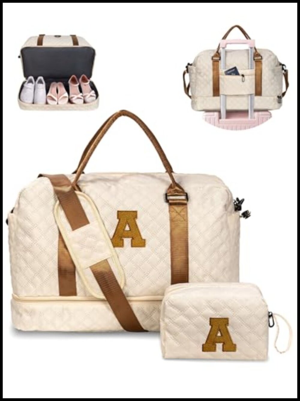 Personalized Monogram Travel Duffel Bag with Shoe Compartment